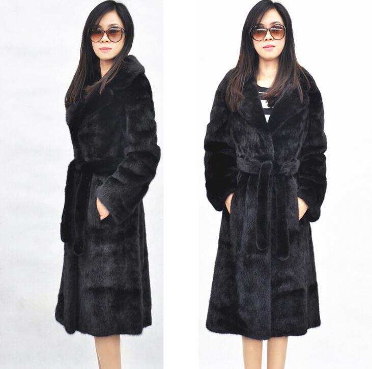 Autumn faux mink leather jacket womens long trench coats winter thicken warm fur leather coat women slim jackets fashion black