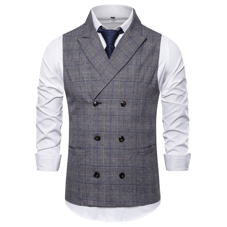

Mens Suit Vest New Men's Casual Double-breasted Checked Waistcoat, Gray