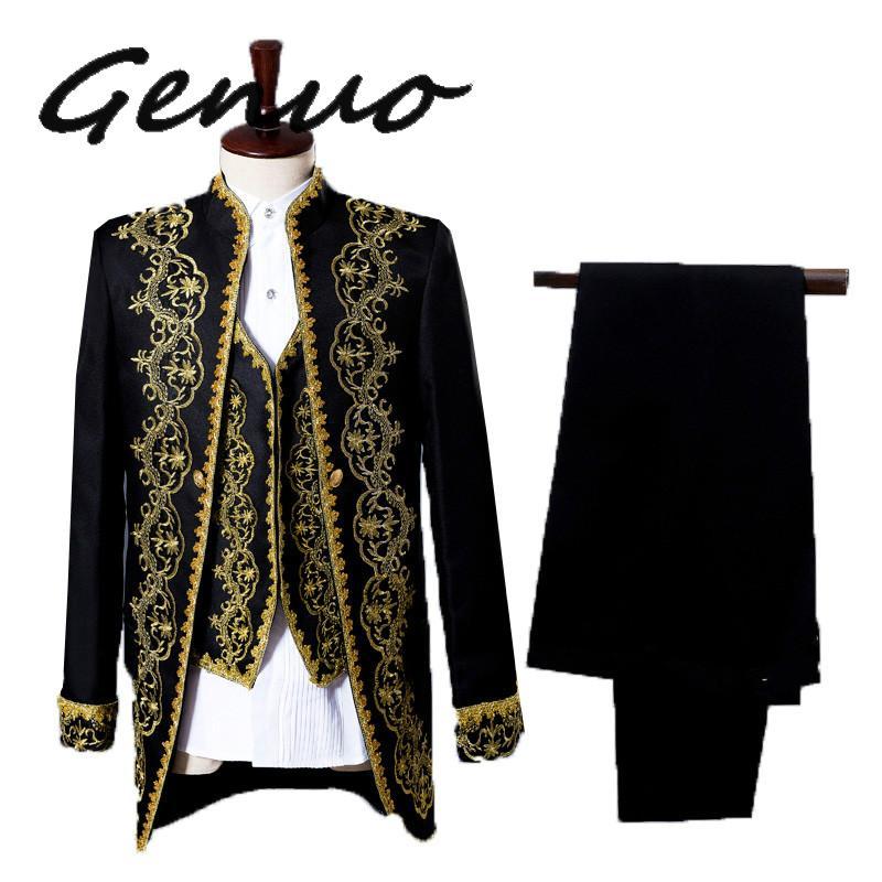 

Mens Classic Gold Embroidery 3 Piece Suit (Jacket+Pants+Vest) Party Wed-ding Suits Men Singer Opera Stage Suit Costume Homme XXL, White
