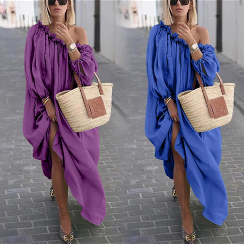 

Women Swimsuit Cover Up Swimwear Bathing Suits Summer Loose Beach Dress Long Sleeve Beachwear Off Shoulder Bikini Cover Ups
