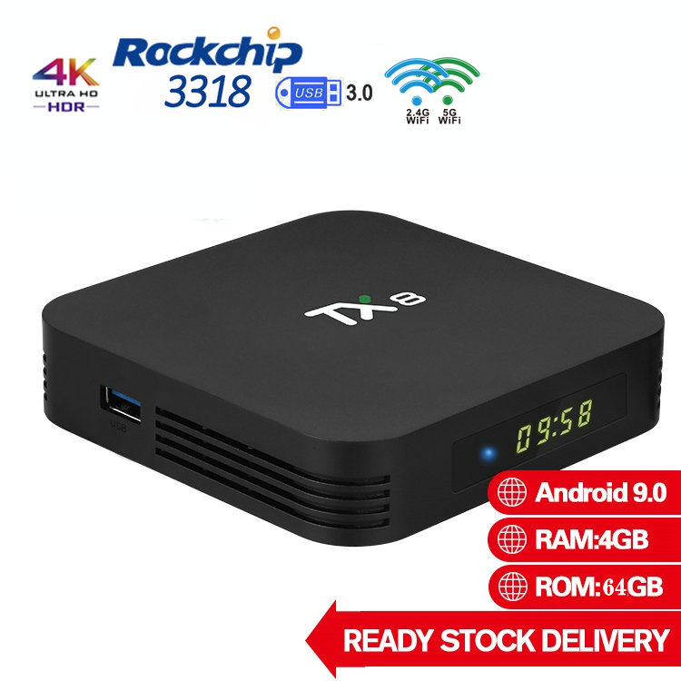 

TX8 Rockchip RK3318 4GB+32GB/64GB Android 9.0 TV Box Dual WIFI 2.4G&5G Bluetooth 4.0 PK H96 Max Smart TV Box