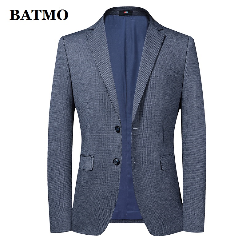 

BATMO 2020 new arrival spring plaid casual blazer men,men's casual jackets,plus-size -4XL 2021, Blue