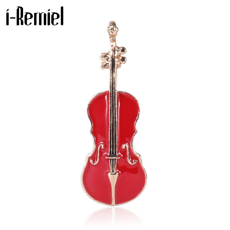 

New Violin Enamel Brooches for Women Party Wedding Alloy Red Black Musical Scarf Buckle Lapel Pin Fashion Jewelry Accessories