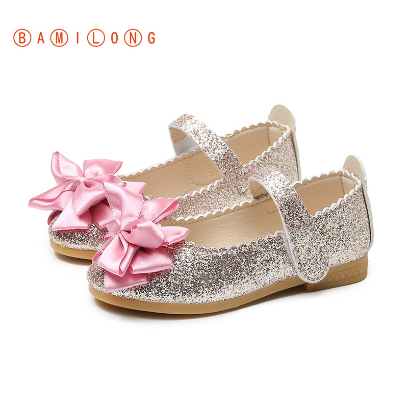 

BAMILONG 2020 Spring Autumn New Kids Shoes Girls Bow Sequin Princess Shoes Girls Soft Soles Dance For Party Y119, Pink