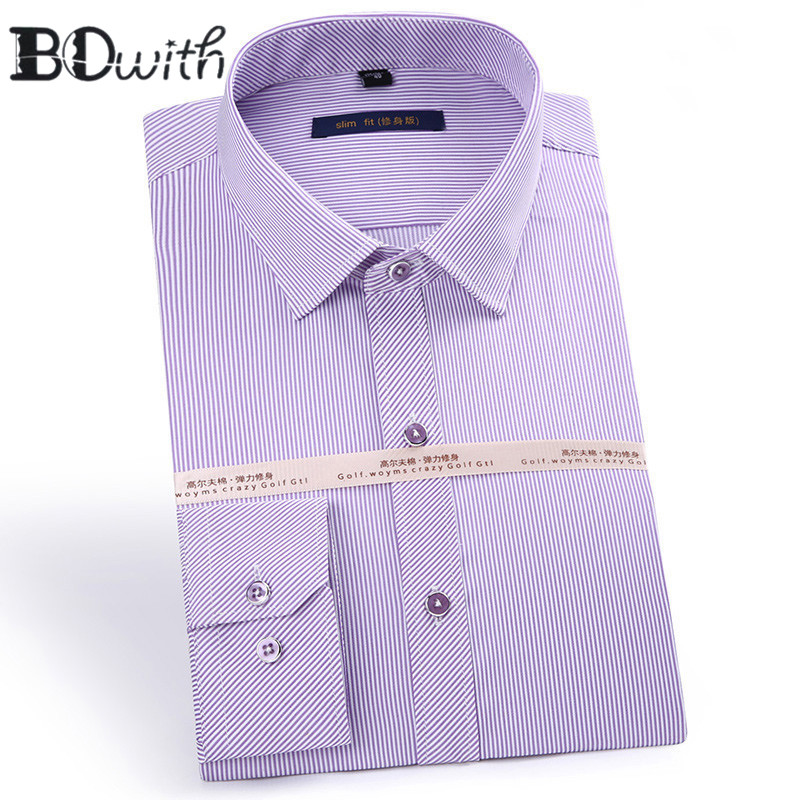 

2019 Cotton Purple Long Sleeve Square Collar Shirt Men Designer Solid Shirt Non Iron Slim Fit Business Shirts Formal 4XL, White;black