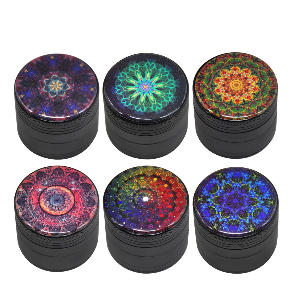 

New Mandala Series Metal Aluminum Smoking Herb Grinder 50MM 4 Piece Sharp Diamond Teeth Tobacco Herbal Grinders Spice Crusher Hand Muller