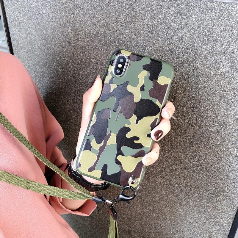

Luxury Designer Neck Strap Phone Cases For iPhone 11 pro XS MAX XR X 7 8 plus Case Relief Military Camouflage Pattern Cover with Lanyard, Mix colors