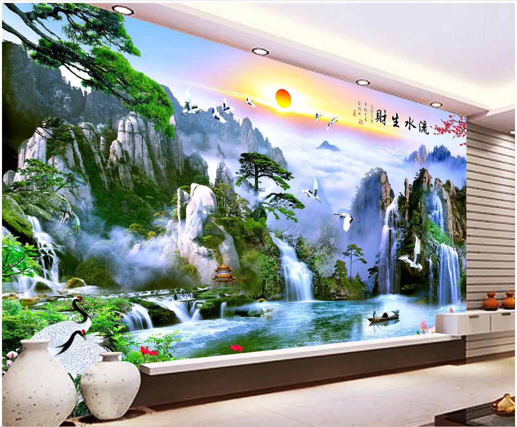 

WDBH 3d wallpaper custom photo Chinese style mountain waterfall lake scenery living room Home decor 3d wall murals wallpaper for walls 3 d, Non-woven