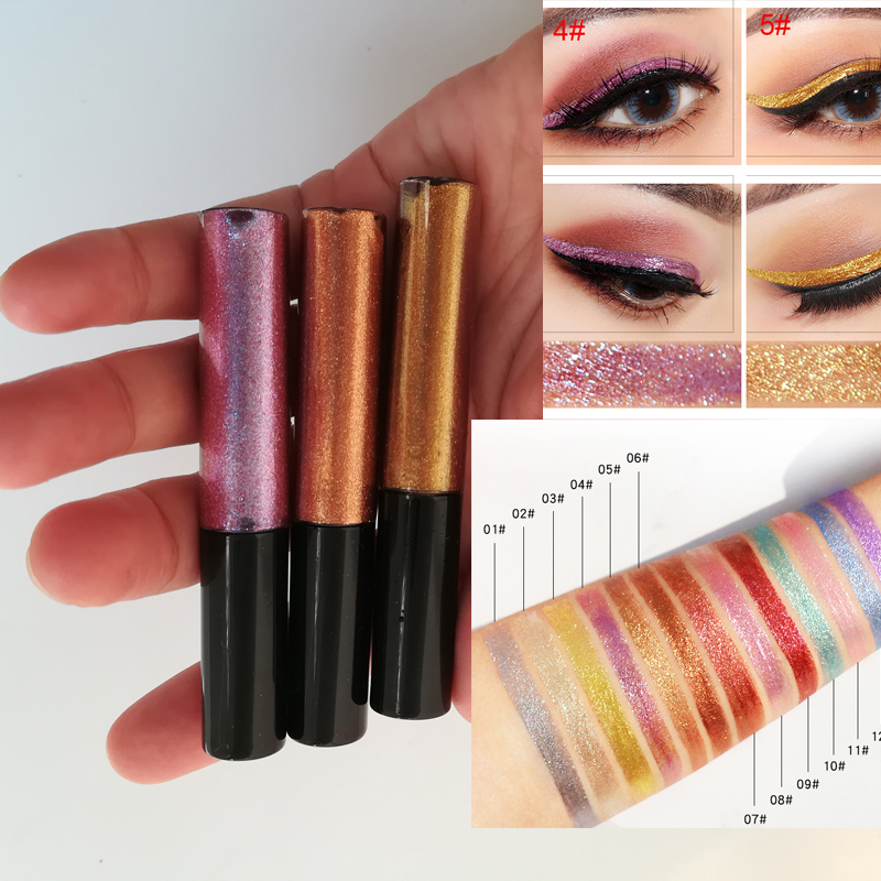 13 color Glitter Liquid Eyeliner Chameleon highlight eyeliner long lasting pigmented Different light refracts different colors no logo OEM-image-436750044