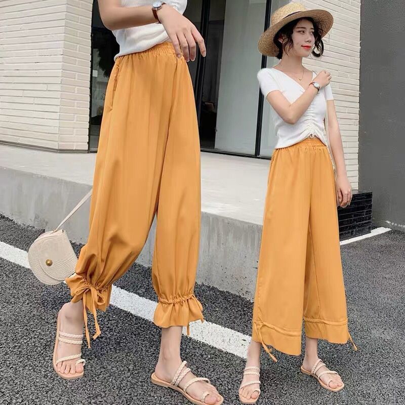 

Women 2020 Summer Fashion Casual Chiffon Harem Pants Female High Waist Sport Pants Ladies Wide Leg Loose Bloomers Trousers L213, Blue
