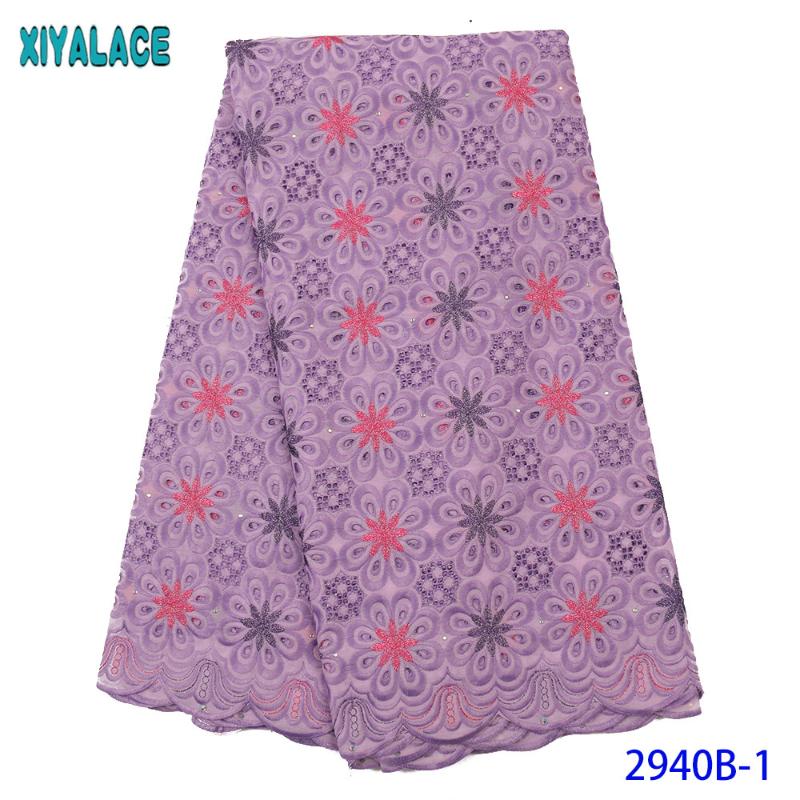 

2020 Color Swiss Voile Lace in Switzerland High Quality Nigerian French Pure Cotton Embroidered Lace with Stones KS2940B