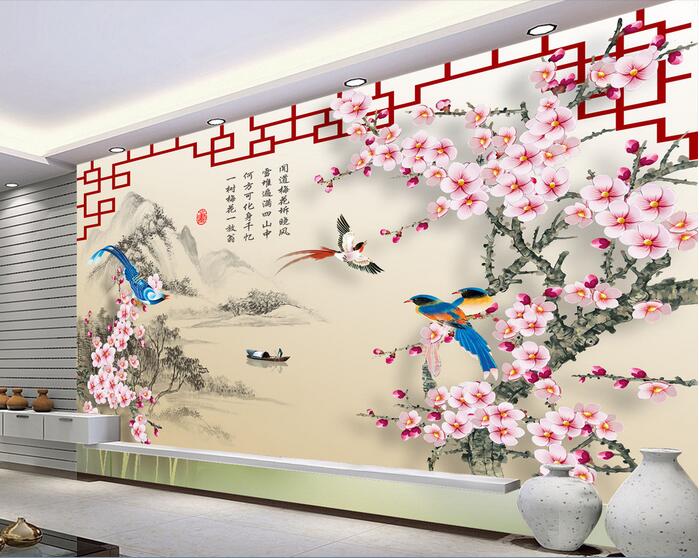 

3d wallpaper custom photo Chinese landscape painting, flowers and birds Home decor 3d wall murals wallpaper for walls 3 d living room, Non-woven wallpaper