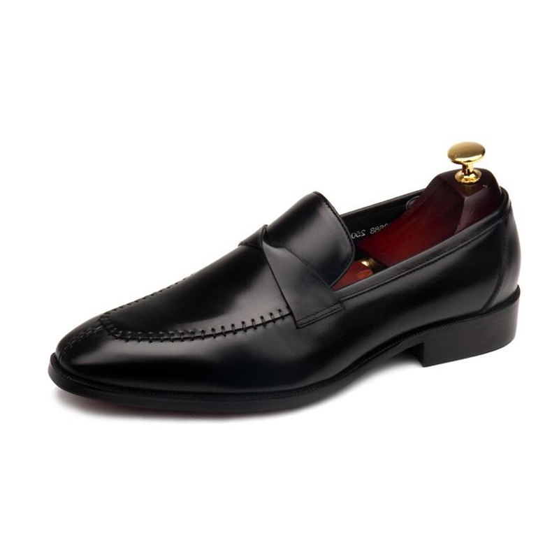 

Summer New Fashion British Style Formal Shoes Men Dress Loafers Genuine Leather Men's Slip-on Shoes Handmade Office Shoes, Black