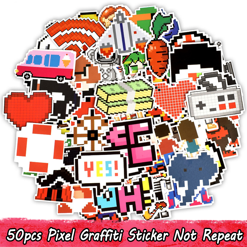 

50 PCS Waterproof Pixel Graffiti Stickers for Kids Teens Adults to DIY Laptop Tablet Luggage Water Bottle Snowboard Guitar Car Home Decor