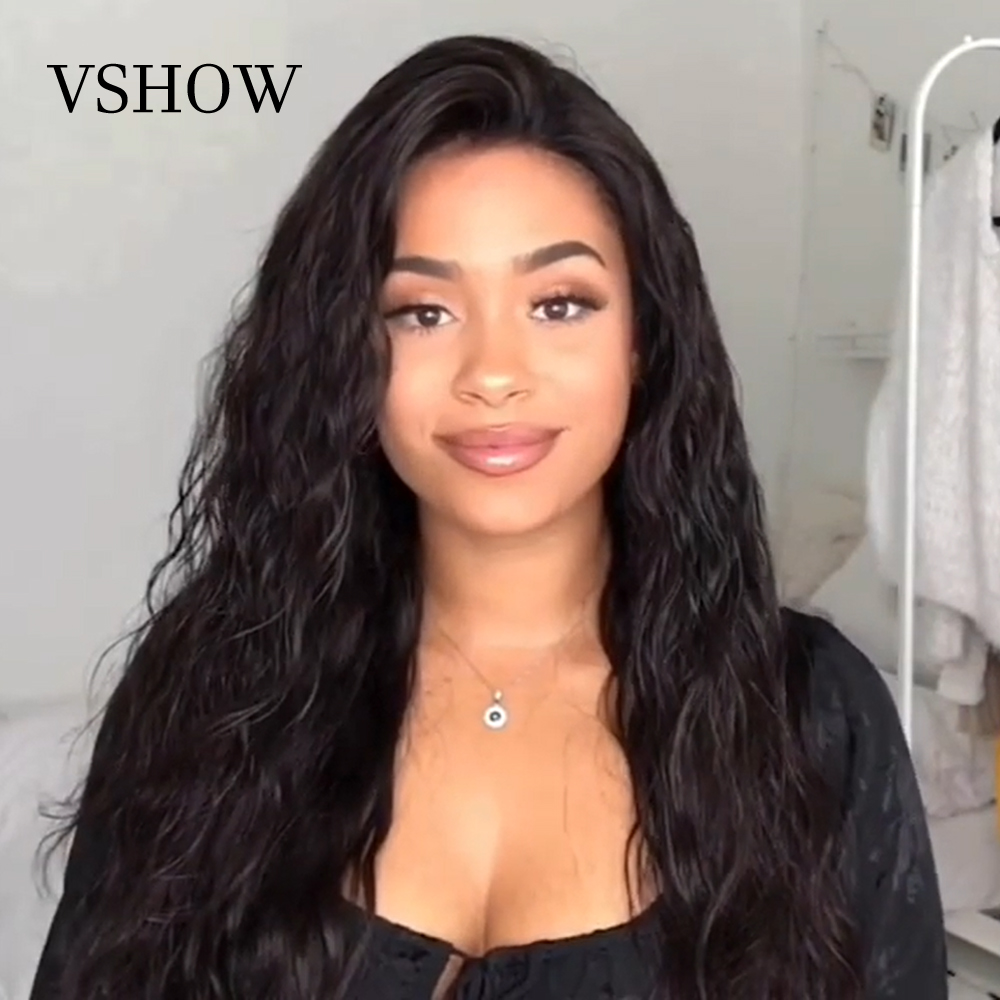 

VSHOW 13*4 13*6 Brazilian Natural Wave Lace Front Wigs Remy Human Hair Wig with Baby Hair Pre Plucked 150% 180% Density Wigs, Transparent lace