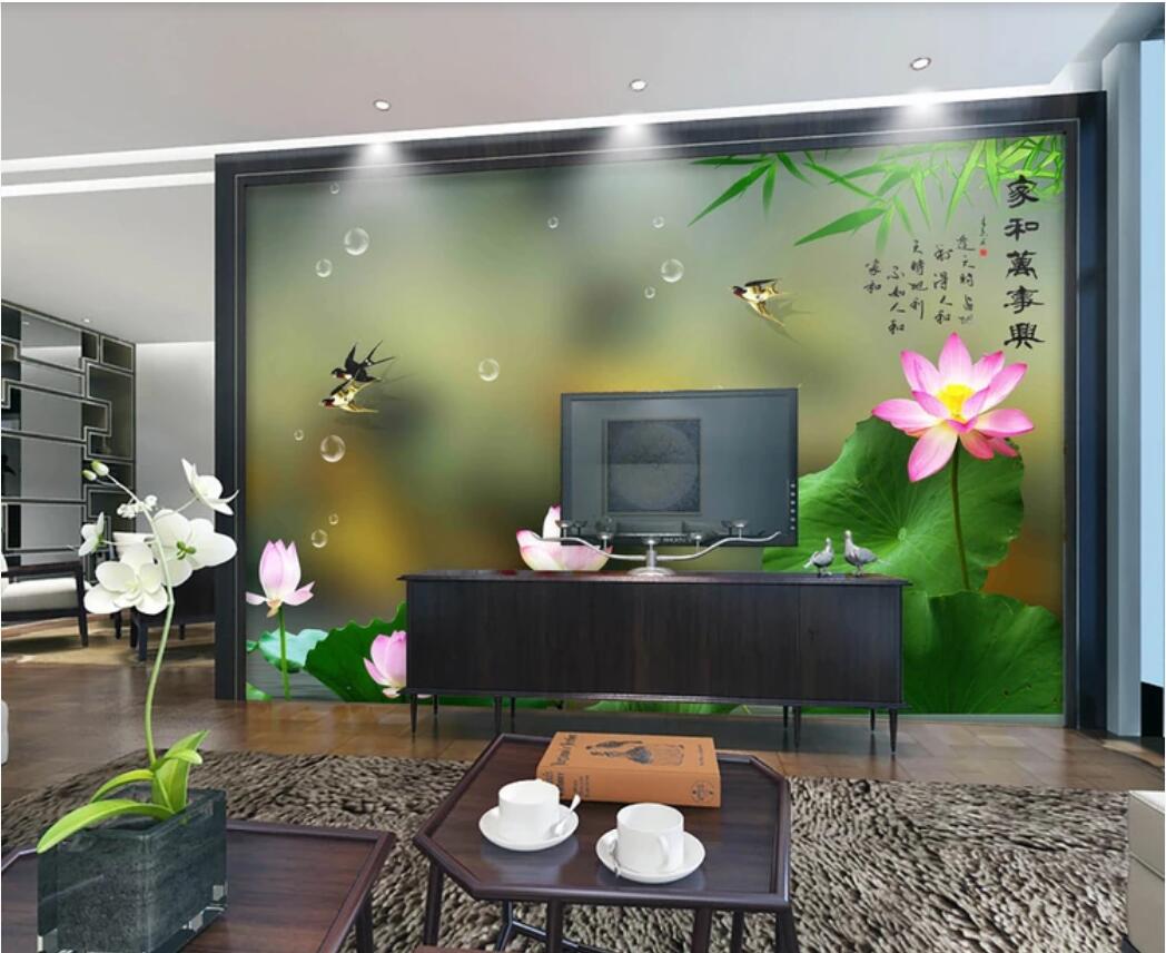 

3d room wallpaper custom photo mural Lotus Pond Swallow Home and Everything Wall home decor wall art pictures wallpaper for walls 3 d, Non-woven fabric