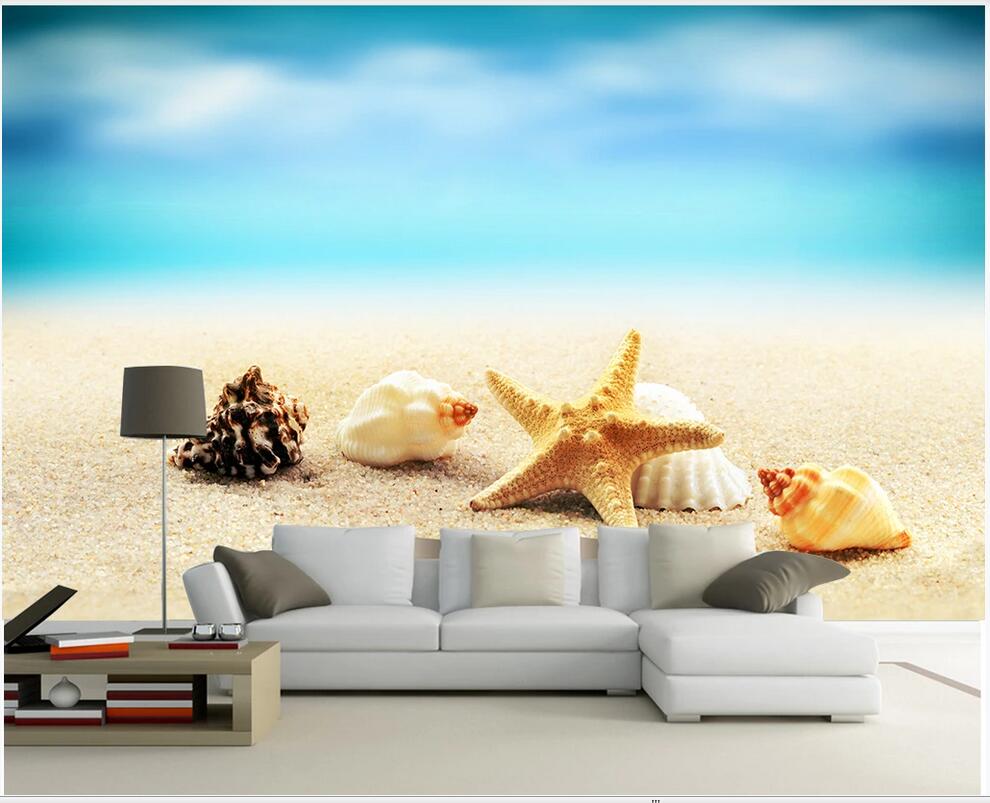

3d room wallpaper custom photo non-woven mural Modern minimalist and refreshing beach starfish conch background wall paper 3d wall murals, Black