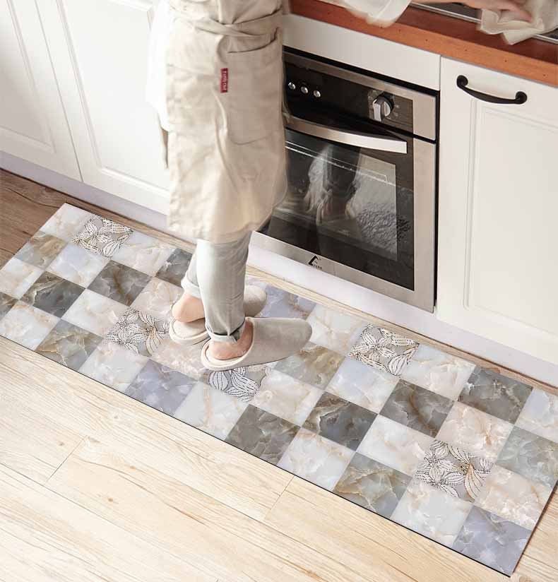 

Else Gray White Marble Designs 3d Print Non Slip Microfiber kitchen counter Modern Decorative Washable Area Rug Mat, As pic