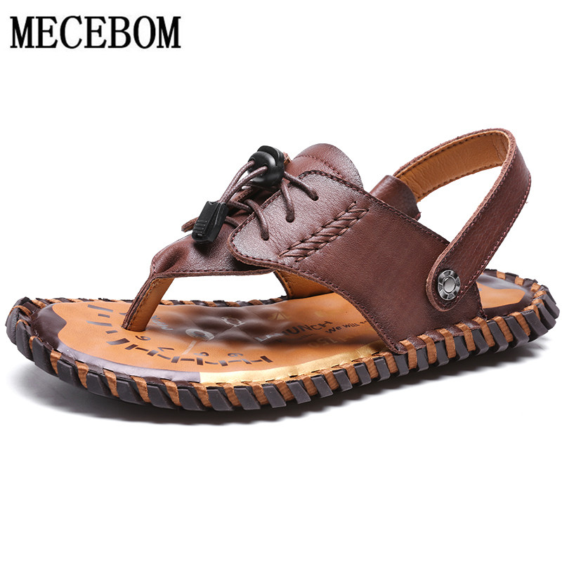 

Men Slippers Genuine Leather Cow Big Size 38-48 Summer Casual Shoes Male Slip-on Beach Slippers Non-slip Men Sandals Flip Flops, Light brown