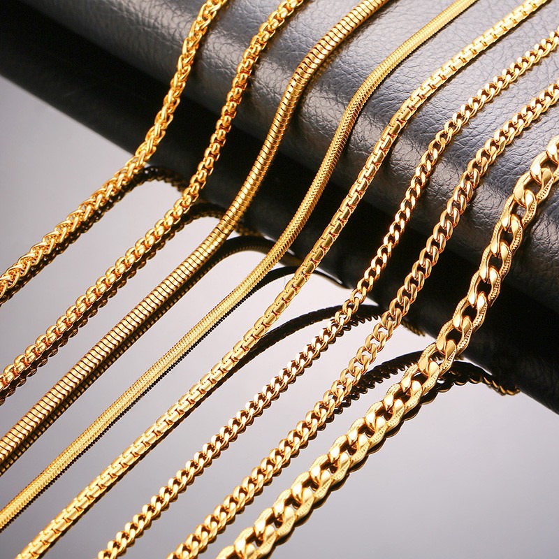 

Chain Necklaces 24\" Chain Necklace for Men Classic Simple Stainless Steel Male Colar Jewelry Gold Color