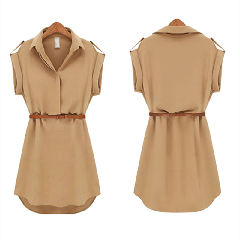 

2020 new summer women' dress leisure Chiffon commuter summer Lapel A-line dress fashion slim fit avant-garde work, Khaki