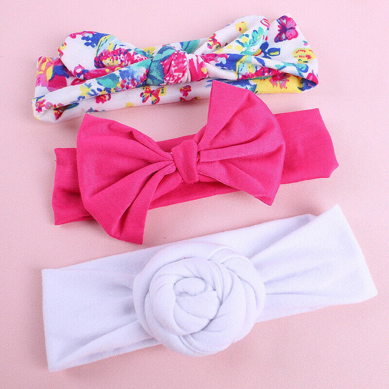 

3pcs Newborn Sweet Girls Headband Headwear Cotton Elastic Strench Turban Baby Print Floral Hair Band Girls Bow-knot Headwear New