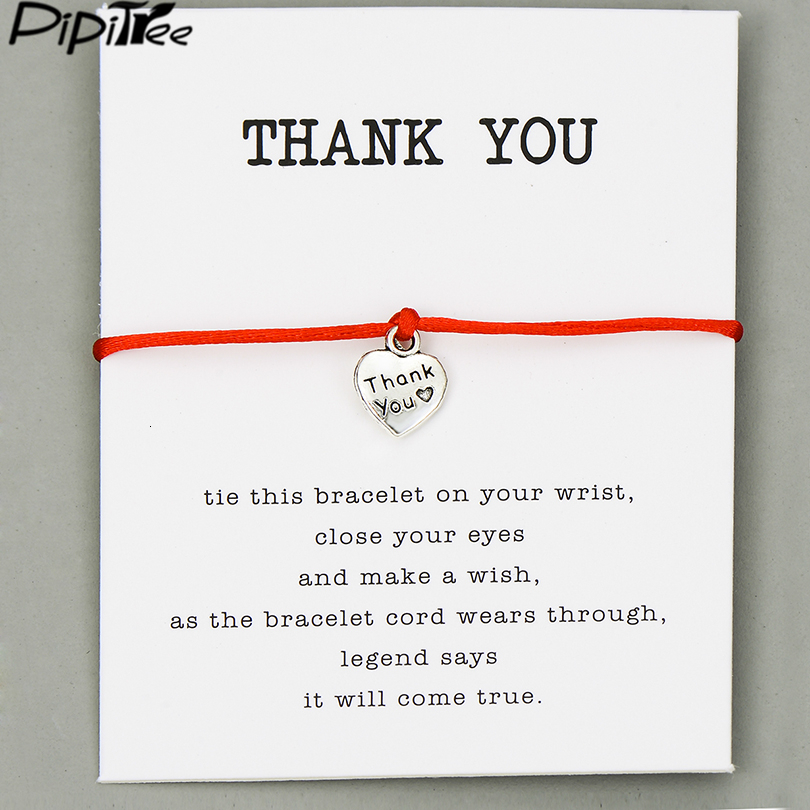 

Thank You Heart Charm Bracelet Gift Lucky Red String Bracelets For Women Men Kids Lovers Couple Friendship Jewelry