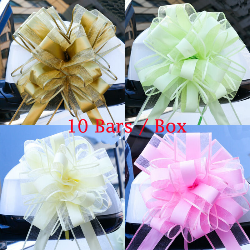 

10 Bars Ribbon Bows Assorted Colors Easy Pull Flower Ribbon Party Decorations A