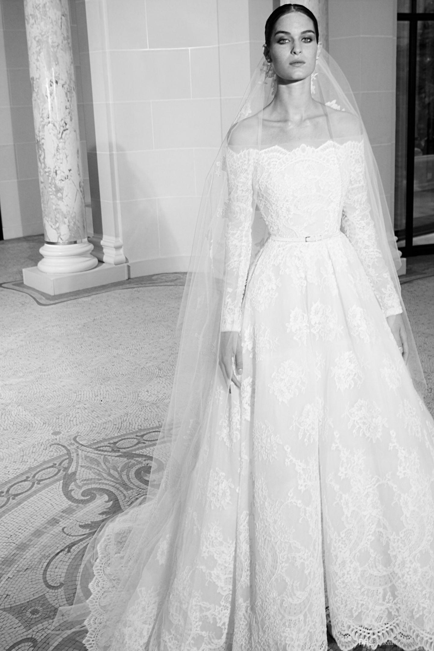 Discount 2019 Fall Vintage Elie Saab Wedding Dresses Long Sleeve
