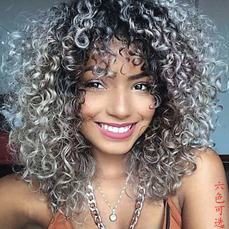 

High Quality Burgundy, 1B #,T4/30#,T33/27#,T1B/Gray Curly Synthetic Wigs for Ladies