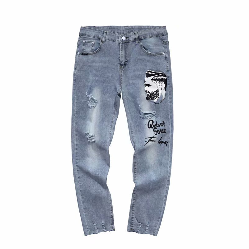

Wholesale 2020 Denim Elastic autumn thin section men's ripped jeans slim feet casual pants Hong Kong style male Korean, Blue