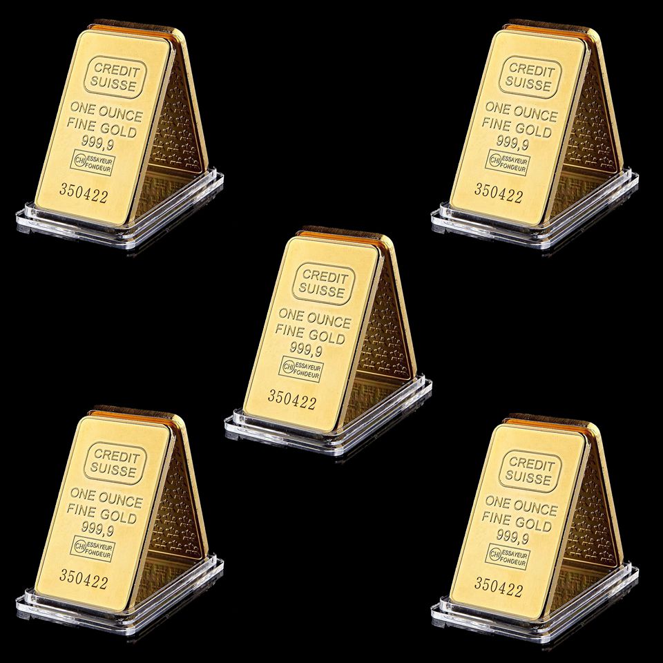 5PCS 24K Arts and Crafts Gold Plated One Ounce Fine 999.9 Magnetic Credit Suisse Bullion With Different Numbers-image-521706625