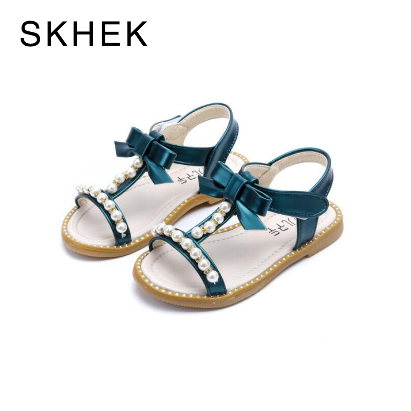 

Children Shoes Girls Sandals Pearl Pink Cut-outs Sandals Flat Open-toe School Shoes Breathable Kids White Pink, Green