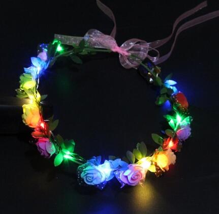 

Women Girls Wedding Party Crown Flower Headband LED Light Up Hair Wreath Hairband Garlands Glowing Wreath