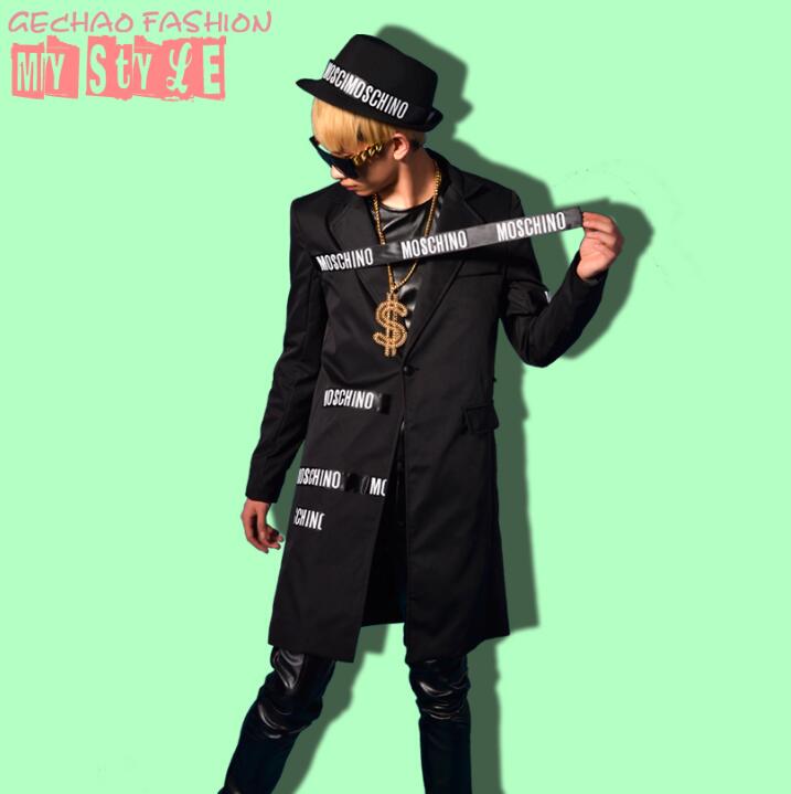 

Customize Men Long Casual Suit Blazer Jacket Male Stage Wear Fashion Slim Fit Hip Hop Style Costumes, Black