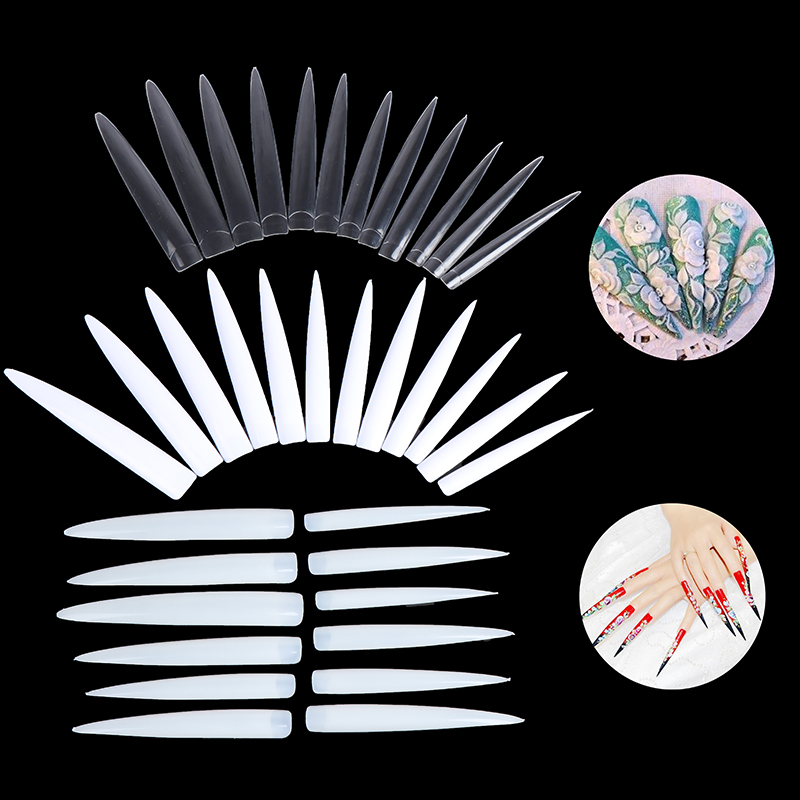 

10Pcs Stiletto Long False Fake Nails Tips Manicure Artificial Nails Salon Half Cover Tips White/ Clear /Natural Choose, Wt