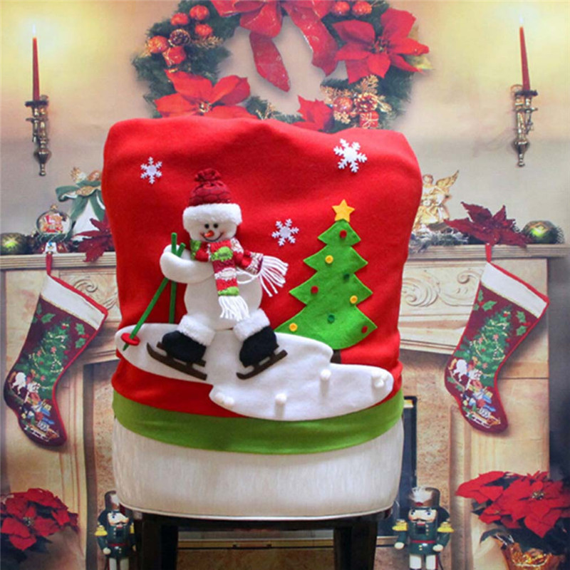 

New Arrive Skidding Santa Claus Christmas Backrest Chair Cover Set Xmas Party Decor Chairs Dinner Party Skiing Style