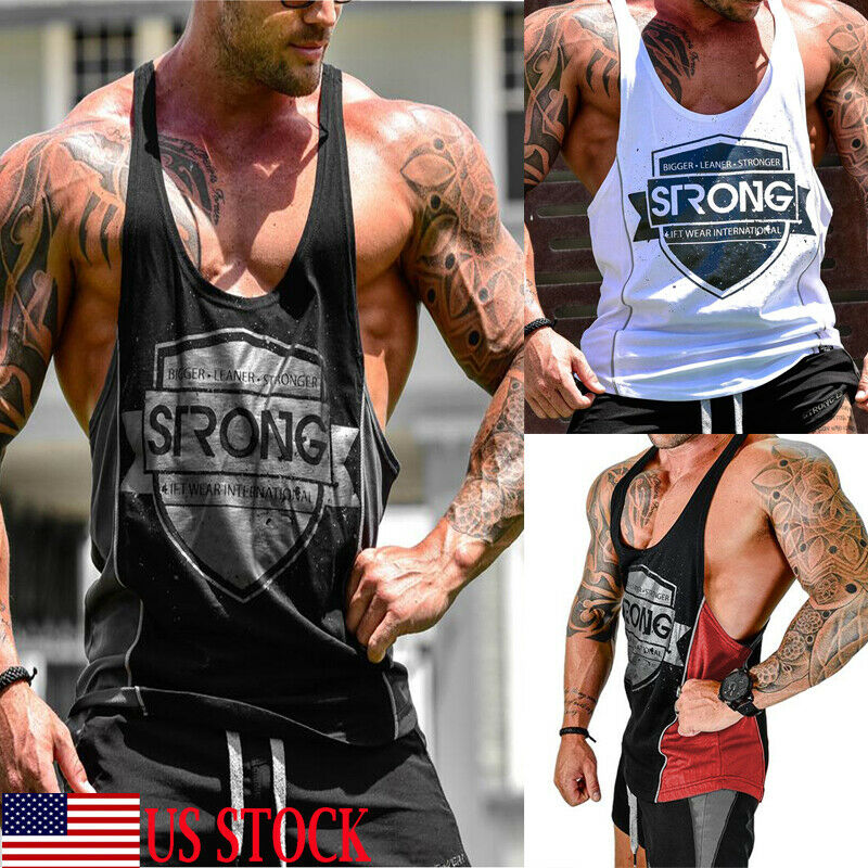 

US Men's Gym Muscle Shirt Tank Top Sports Bodybuilding Fitness Athletic Vest NEW Casual Letter Printed Tank Tops