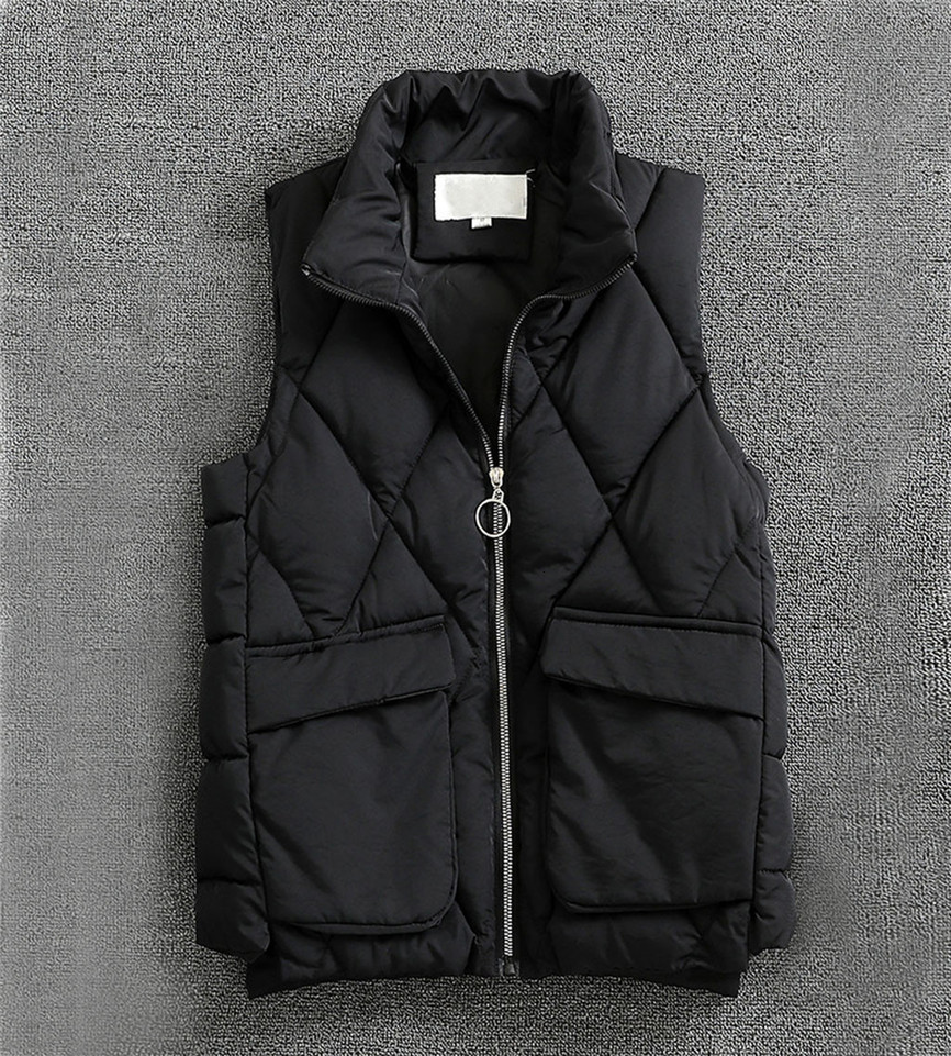 

Women Sleeveless Autumn Winter Coat Pockets Jacket Zipper Vest Female Slim Vest Warm Waistcoat Basic Jacket Coat Outwear, Black