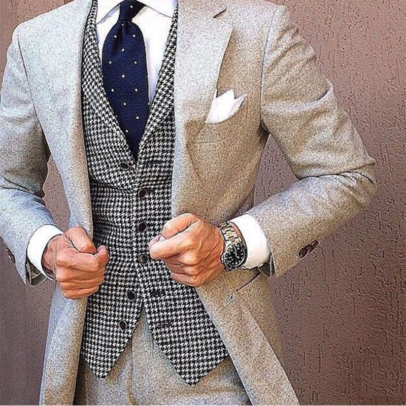 

Houndstooth Custom Made Men Suit Slim Fit 3 Pieces Tuxedo Groom Suits Prom Blazer Terno Masculino Wedding Suits For Mens 2020, Model 13