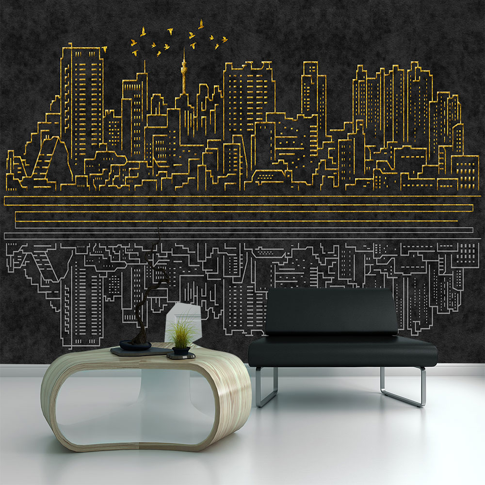 

Seamless wallpaper Modern minimalist golden architectural line tv background wall painting, Ordinary wallpaper