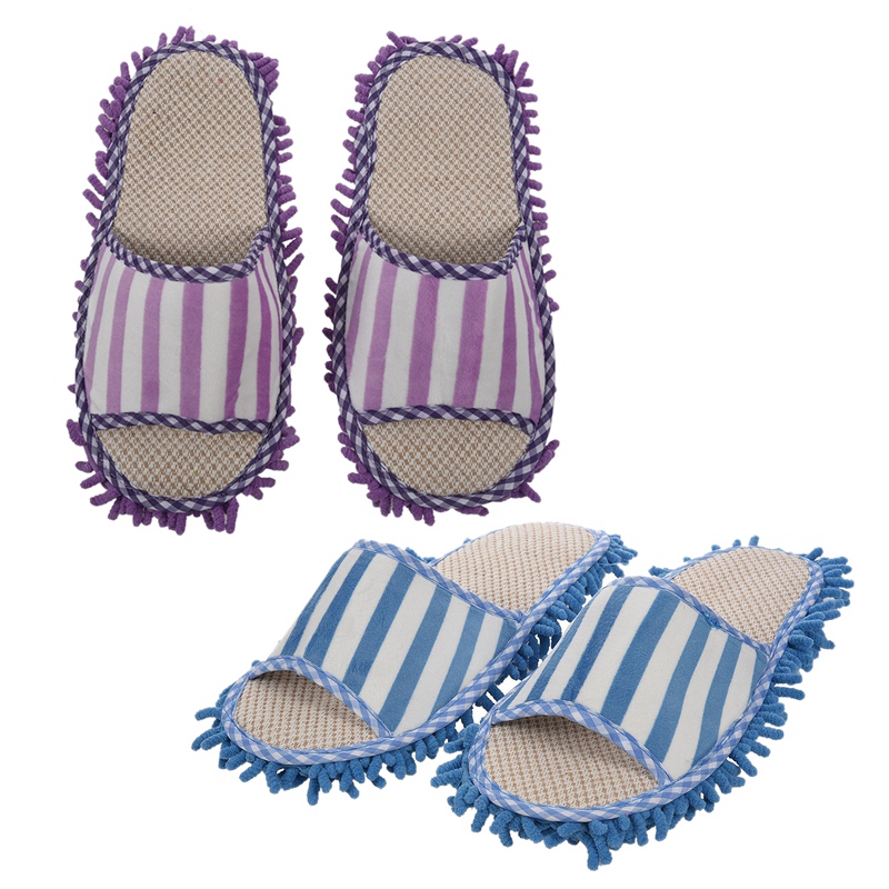 

2 Pair House Floor Polishing Dusting Cleaning Foot Shoes Mop Slippers (Violet & Blue, Purple blue