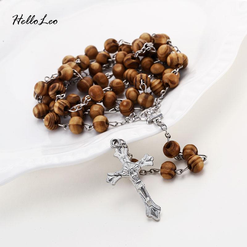 

Wholesale- Factory sell 8mm Wooden Beads Brand Necklace Pray Necklace Pray rosary religious beads jewelry necklace Jesus