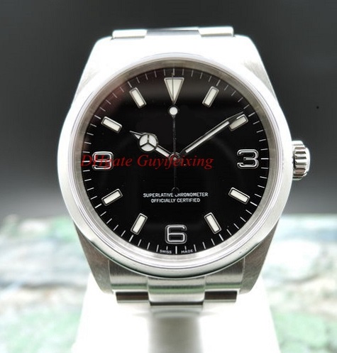 

Fashion Men Wristwatch Black Dial 214270 39mm Explorer Silver Stainless Steel Bracelet Automatic Movement Luxury Mens Watch Free Shipping