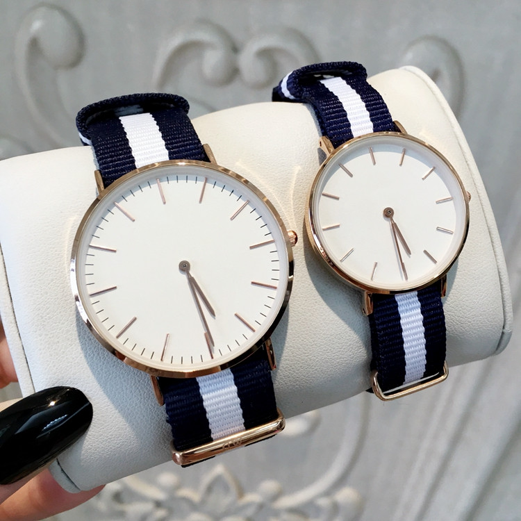 

TOP Fashion Famous Design Nylon Watches For Man/Women Luxury Dress Watch Lovers wristwatches Hot salea Quartz Clock Free box Business clock, Slivery;brown