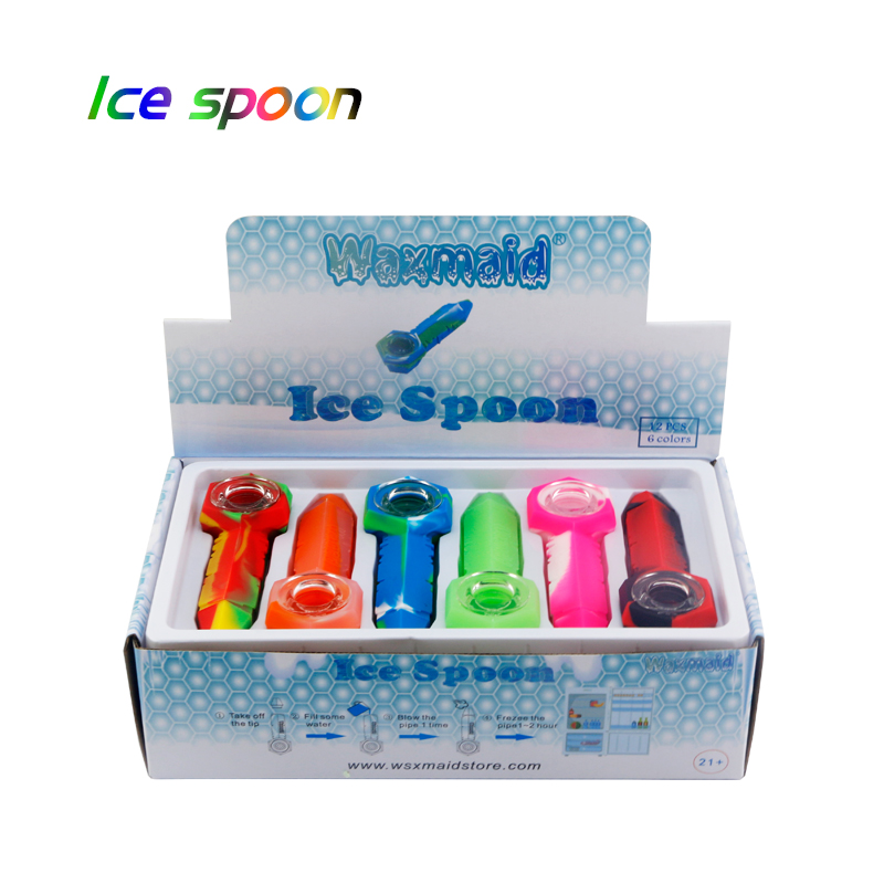 

Waxmaid 4.3 inches Freezable Silicone Ice Spoon smoking Pipe six mixed colors with a gift box ship from CA warehouse