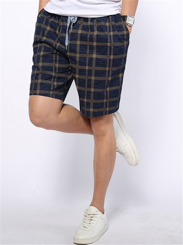 

Men's Pants 5 Colors Mens Summer Shorts Plaid Cotton Fashion Beach Casual Drawstring Running Fitness L-4XL