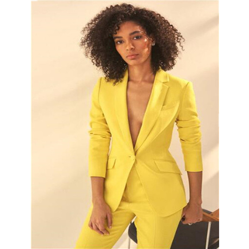New Yellow One Button Notch Lapel Women's 2 Pieces Slim Fit Suits Women Custom Made Office Uniform Bespoke Fashion Suits size and color