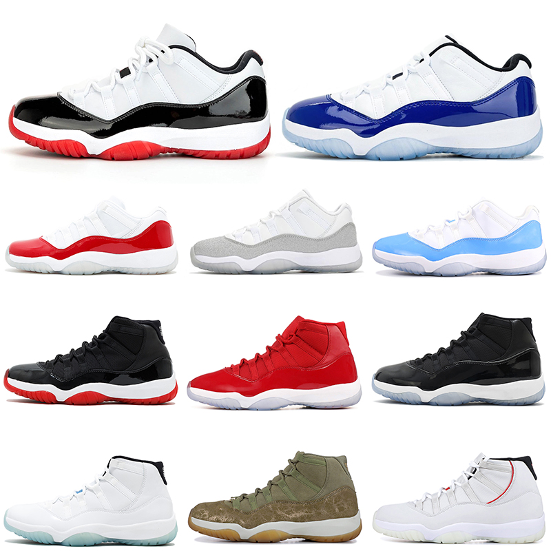 

11 11s Mens Basketball Shoes White Bred Concord Blue Metallic Silver Low Cap and Gown 45 23 Space jam Women Jumpman Sports Sneakers