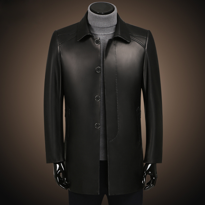

men sheepskin jacket outerwear man genuine leather jackets, Black